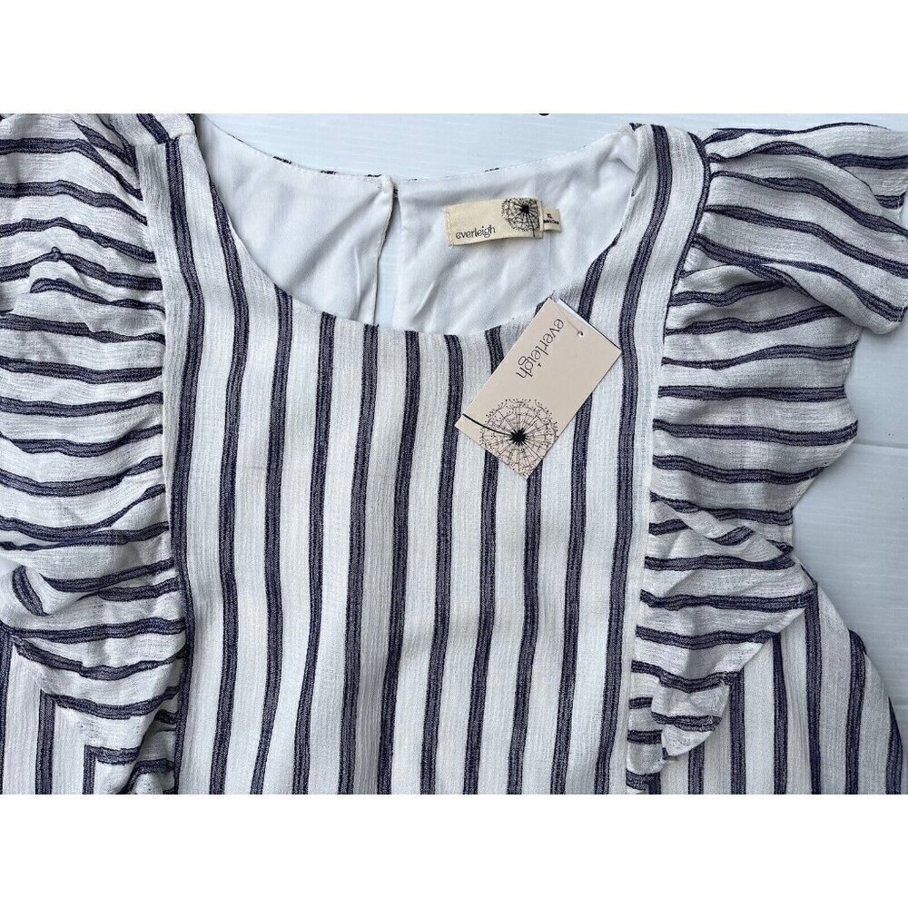 Everleigh Womens White Cotton Ruffle Sleeve Stripe Shift Dress Size XL - Picture 5 of 16